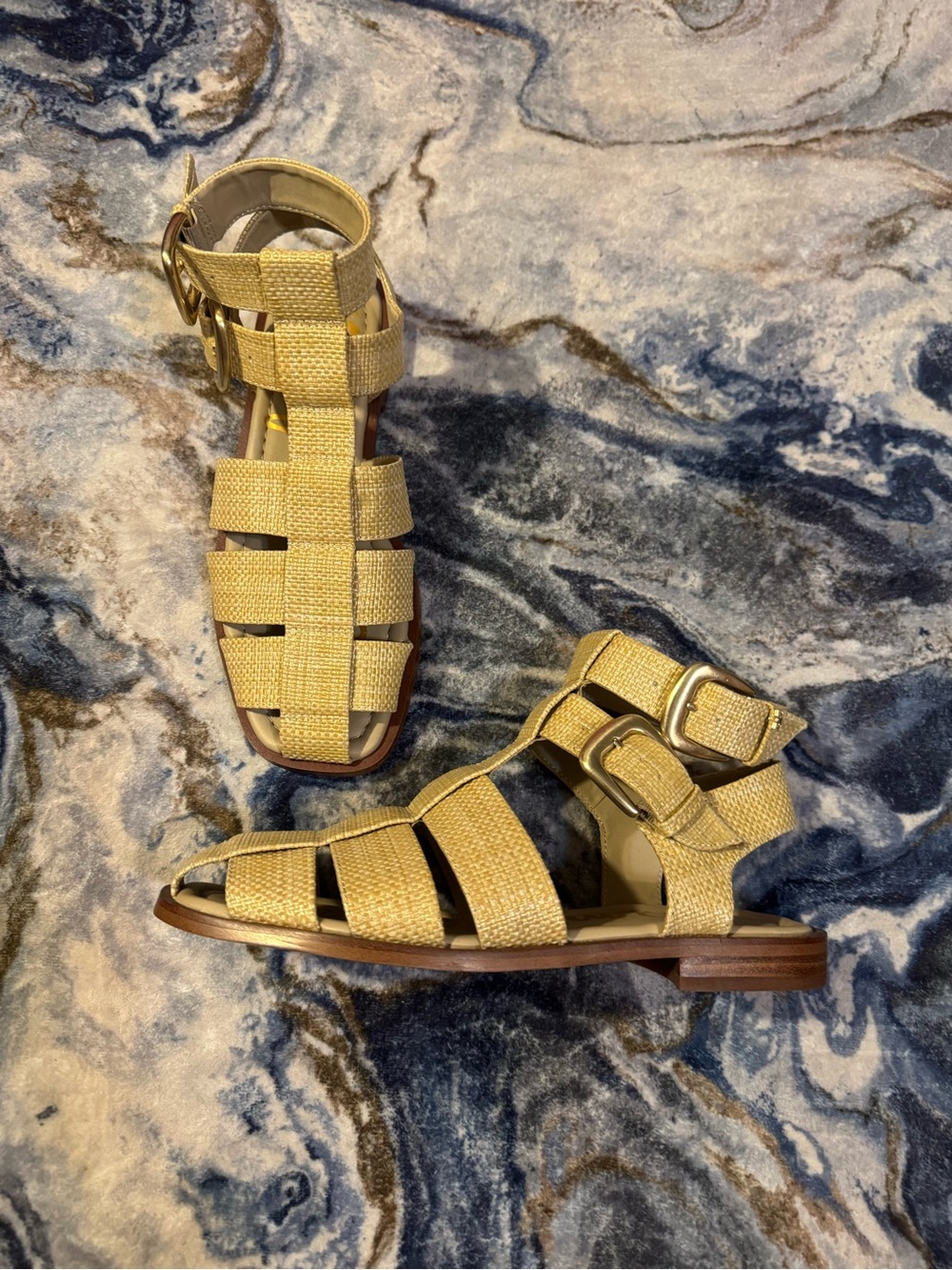 Sam Edelman Yellow Woven Gladiator Sandals with Buckle Detail